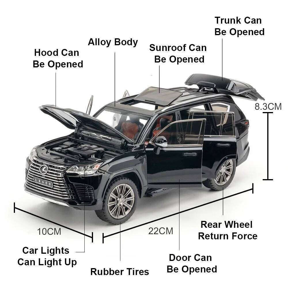 1:24 LM300H Alloy Diecast LX600 Miniature Model Toys Car Sound Light Pull Back 6 Doors Opened Toy for Boy Adult Birthday Present Z260306