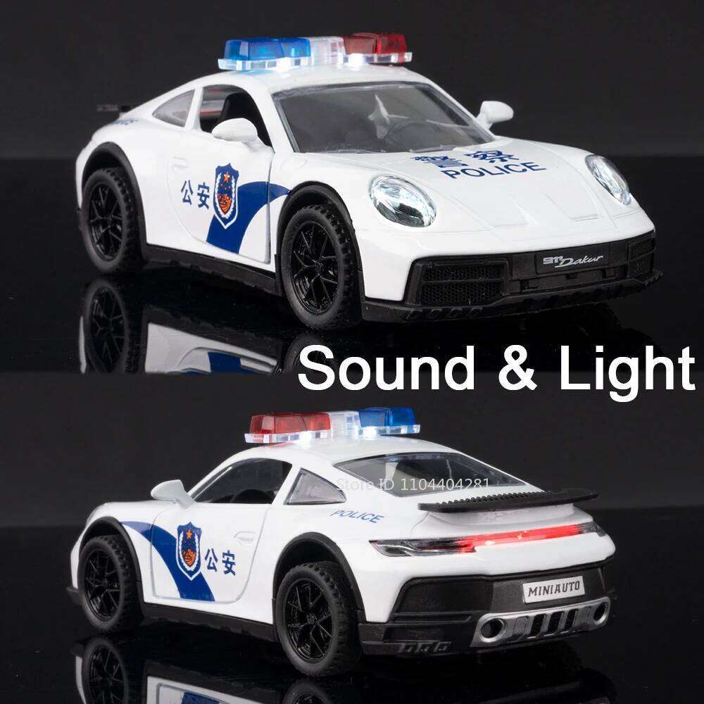 1:32 911 DaKar Alloy Sports Car Model Diecast Toy Ornament Doors Opened Sound Light Pull Back Miniature Models Toddler Kids Gift Z260307
