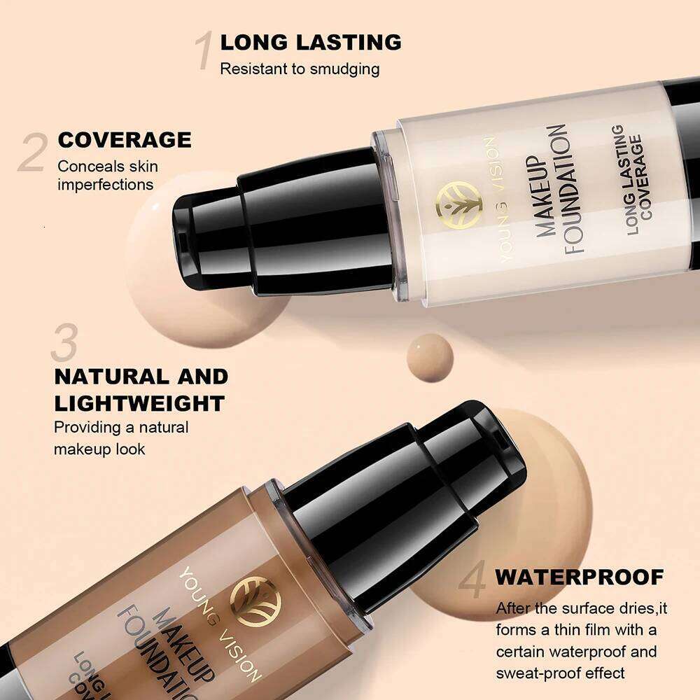 Long-Lasting Waterproof Liquid Foundation with Oil Control & Moisturizing, High Coverage Sweat-Resistant Concealer for Women, 26L0306
