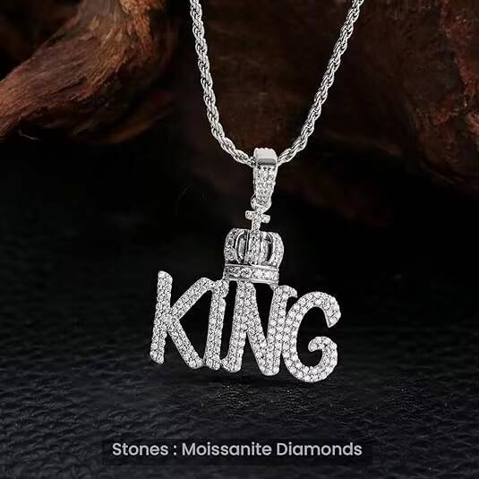 Moissanite Diamonds Iced Out KING Pendant Necklace for Men Icy Bling 925 Sterling Silver King HiPhop Jewelry Style
