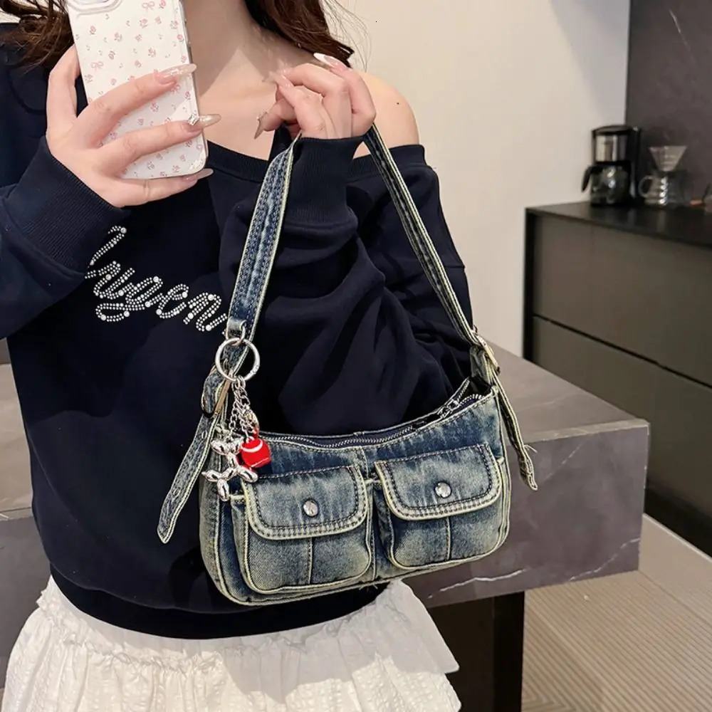 Fashion Handbag Retro Denim Bag Underarm Bag Crossbody Bag Spicy Girl Shoulder Bag Armpit Bag Y2K Cloth bag Shopping 260306