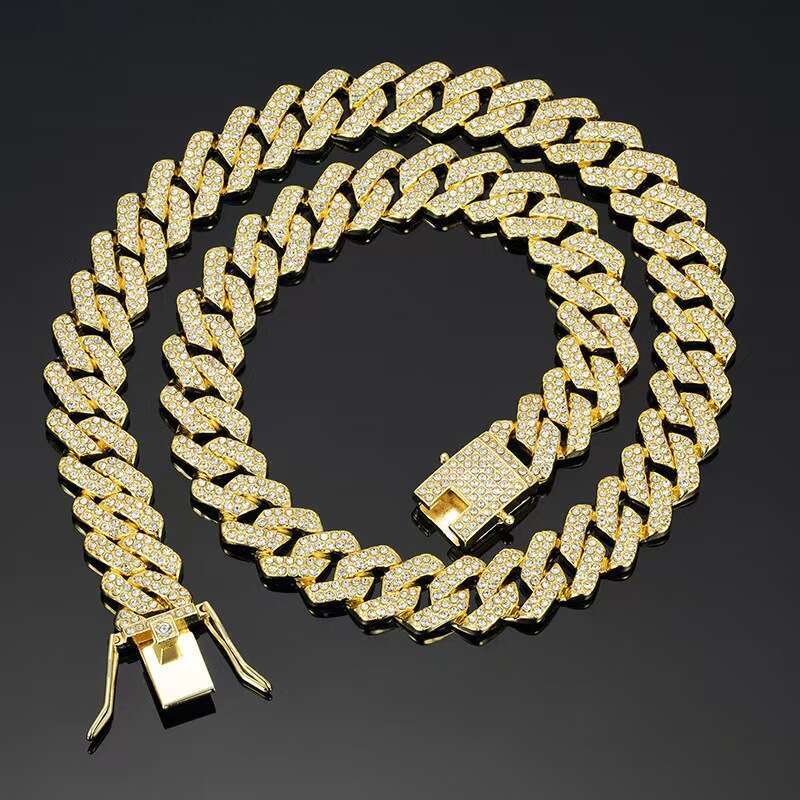 Wang Yibo's same style 14mm diamond-shaped Cuban chain high-quality zinc alloy necklace hip-hop men's and women's bracelet wholesale