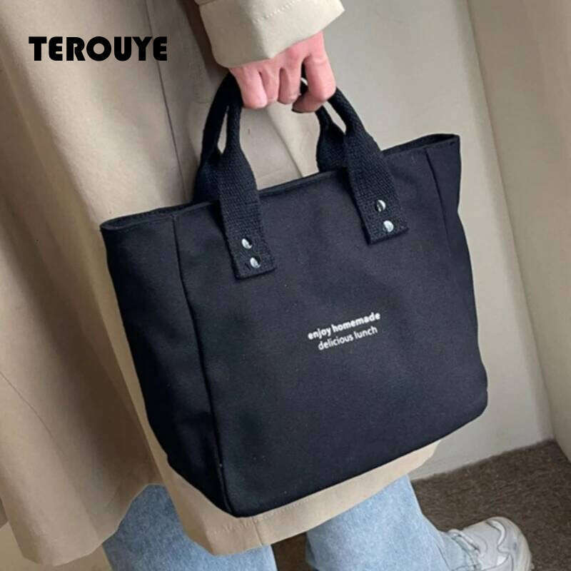 1Pc Classic Canvas Tote Bag, Durable Textile Material, Versatile Solid Color Shoulder Bag For Work And Everyday Use Handbags TEROUYE