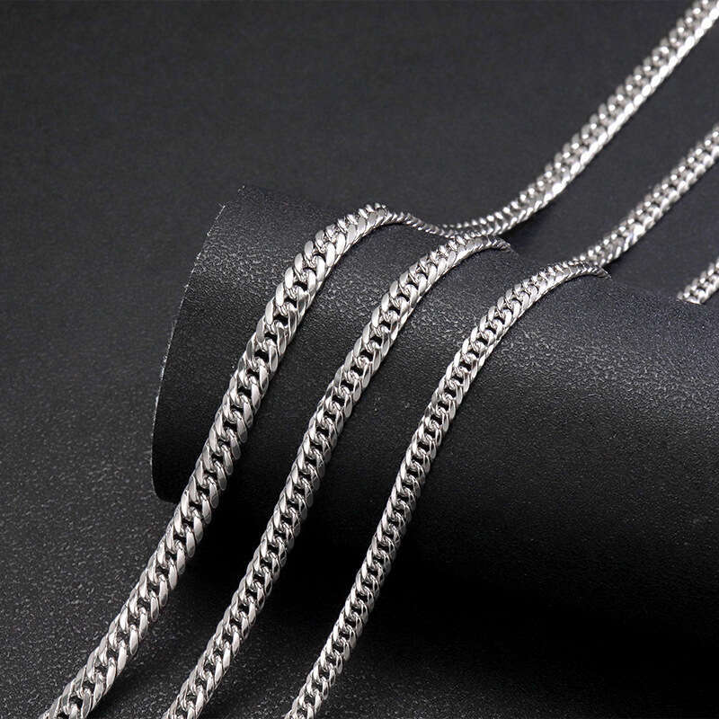 S925 silver side double buckle Cuban chain men, round polished chain, hip-hop high-quality versatile spring/summer necklace for men