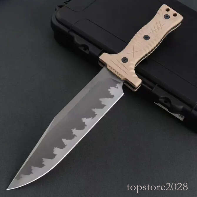 High End M22 Survival Straight Knife Z-wear Titanium Coating Full pocket knife Tang Sand G10 Handle Outdoor Tactical Fixed Blade Knives with Leather K