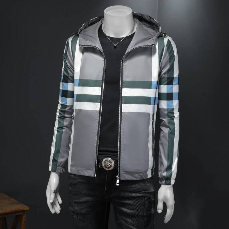 Minglu Allover Printed Spring Auutmn Men's Jackets Luxury Long Sleeve Hooded Sport Casual Male Coats Fashion Man Overcoats