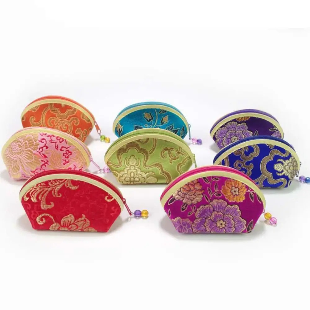 Exquisite Silk Fabric Chinese Style Purse Zipper Coin Bag Jewelry Storage Women 260307