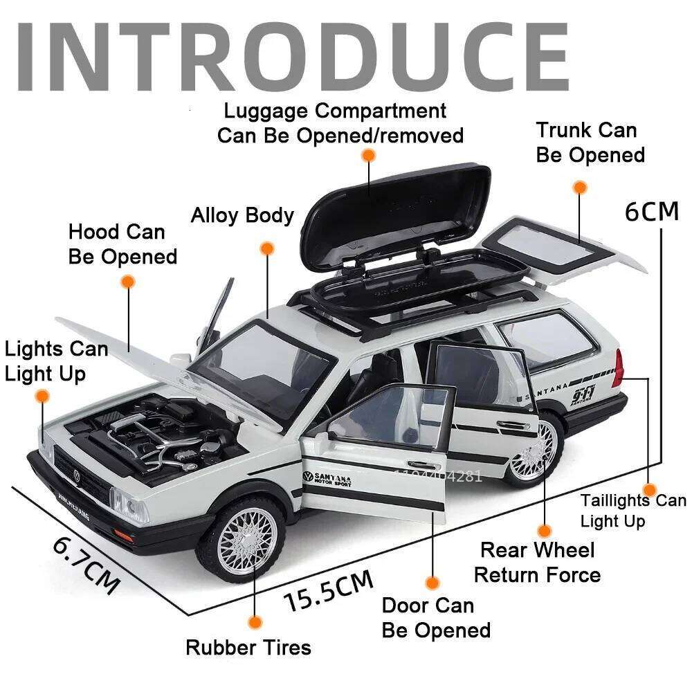 1:32 Scale Santana Wagon Diecast Alloy Model Toys Car Sound Light Pull Back Doors Opened Miniature Vehices Boys Collection Gifts Z260306