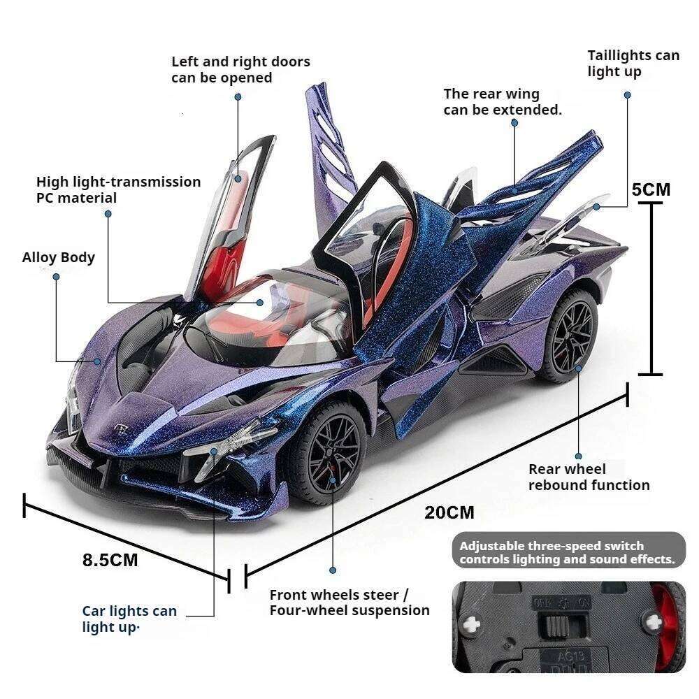 1:24 Apollo EVO IE Alloy Sports Car Model Diecast Toy Doors Opened with Sound Light Pull Back Miniature Vehice for Children Gift Z260307