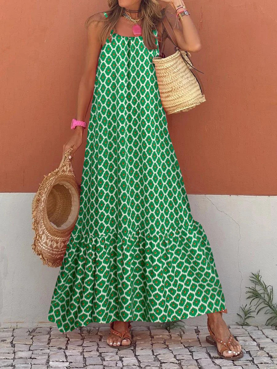 Womens Sleeveless Long Boho Dress Summer Loose Print Spaghetti Strap Flowy Dresses Bohemian Sundress Beachwear Party Coctail 260306