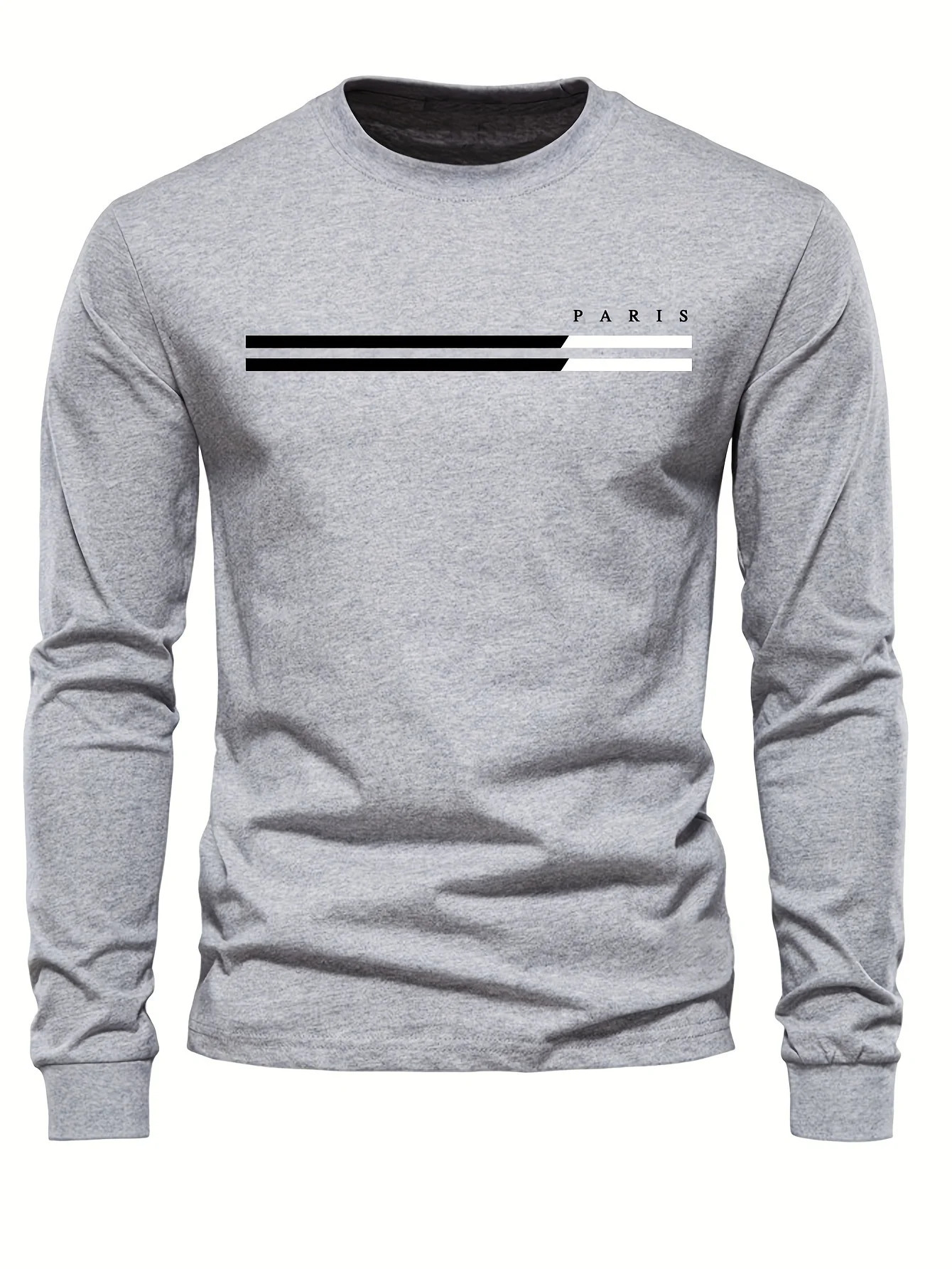 Mens 100 pure cotton summer loose comfortable casual PARIS print large round neck long sleeve Tshirt top 260302