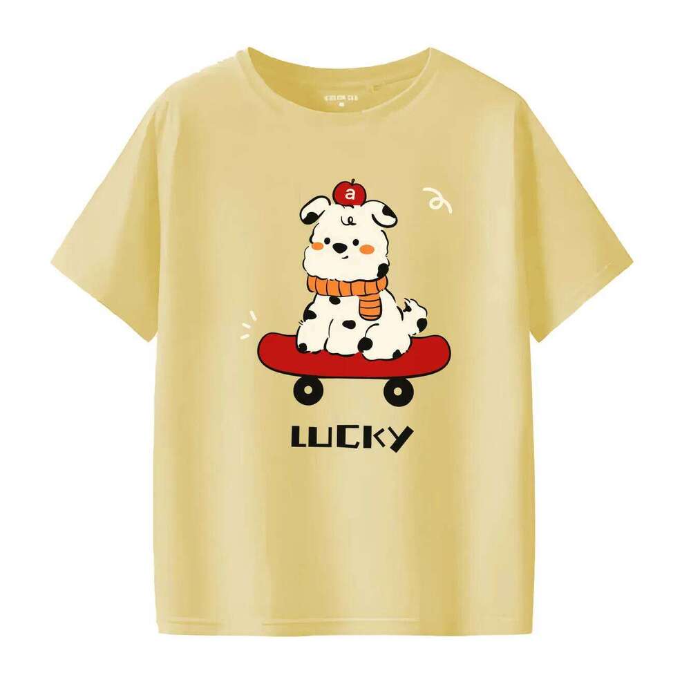 Fashionable Dog Skateboarding Fun Printed Pattern Short Sleeve Round Neck Casual Versatile Women's T-shirt XJ260306 XJ260306
