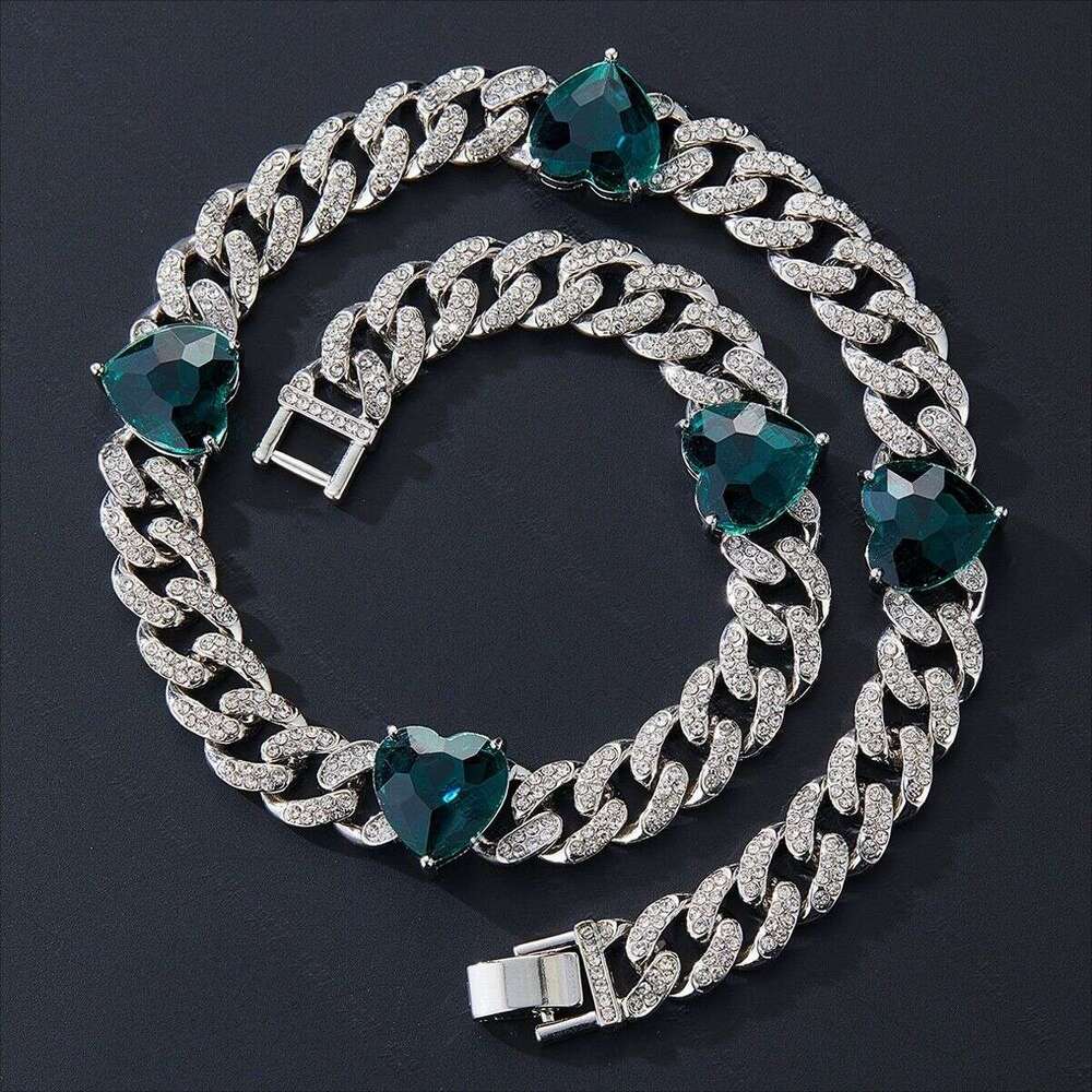 European American trendy Cuban chain full of diamonds, cool diamond-shaped high-quality zinc alloy necklace, hip-hop necklace for men and women, whole