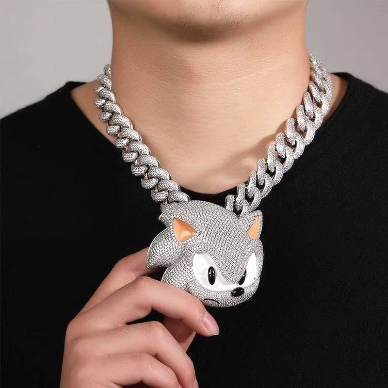 Personalized Hip-hop Luminous Sonic Cartoon Pendant Necklace Mens Street Copper Diamond Cute Necklace