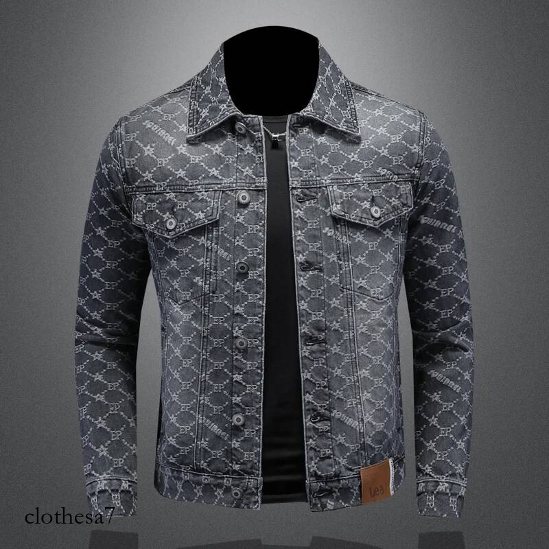 Minglu Jacquard Denim Jackets Luxury 100% Cotton Spring Auutmn Turn Down Collar Simple Casual Male Coats Man OuterWear