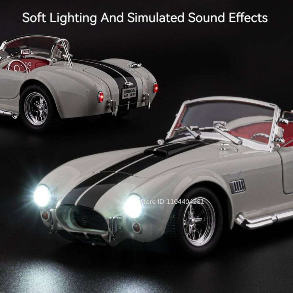 1:24 Shelby Cobra Phantom Miniature Toys Car Diecast Alloy Model Doors Opened Sound Light Pull Back Vehices Kids Christmas Gifts Z260307