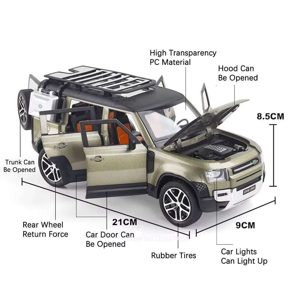 1:24 Land Range Rover SV 2022 Defender Alloy Model Diecast Toys Car Doors Opened Sound Light Pull Back Cars Adult Boy Gift Z260306