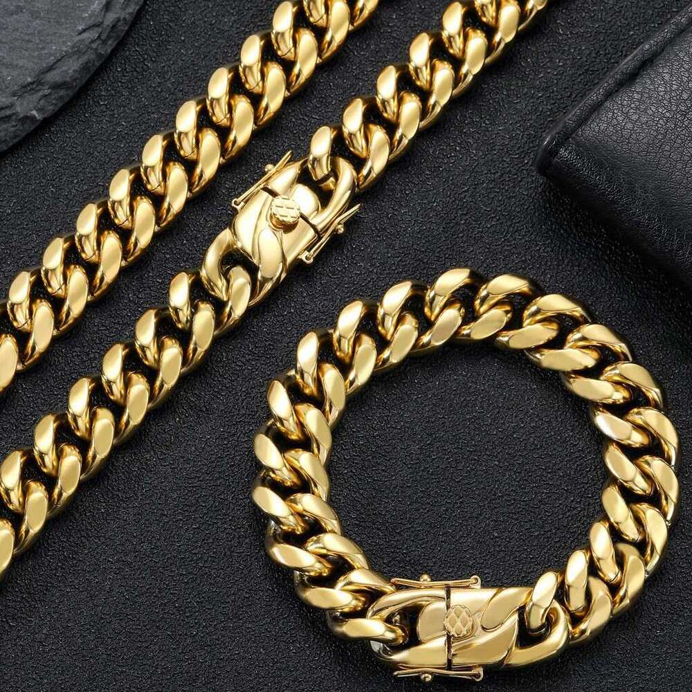 European and American Hip Hop Stainless Jewelry gold Cuban Chain Men's Trendy Rap Street High-Quality Titanium Steel Women's Necklace
