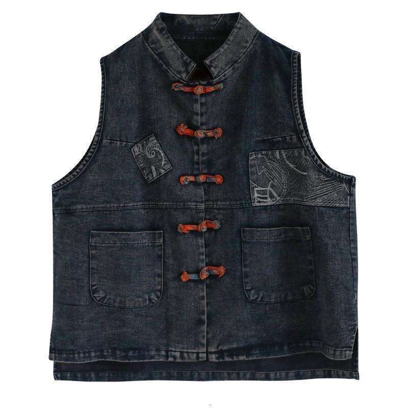 Mardi Hefxessdr Women's Denim Vest Cotton Spring and Summer Short Plus Size Vest Chinese Style Korean Fashionable Sleeveless Jacket Women