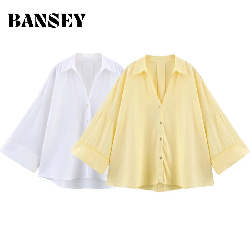 Womens Casual Loose Shirt for SpringSummer 2025 Collar Button n Wide Sleeves Minimalist Holiday Style 260228