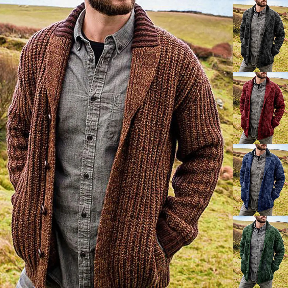 Autumn and winter mens Cardigan European and n pure color long sleeve slim knitted sweater coat sweater man 260306