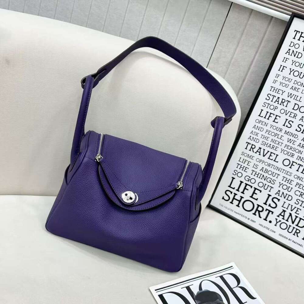 Top-layer cowhide rich purple Lindy large-capacity versatile pillow genuine leather women's shoulder and crossbody bag, doctor's bag