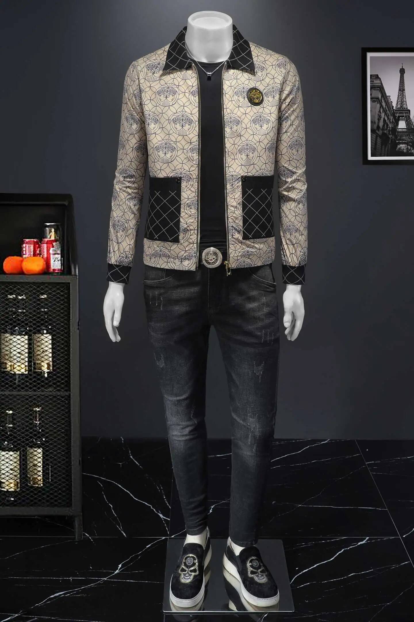 High Quality Printed for Men Autumn Winter Luxury Casual Business Lapel Jacket Social Streetwear Windbreaker Coat 5XL
