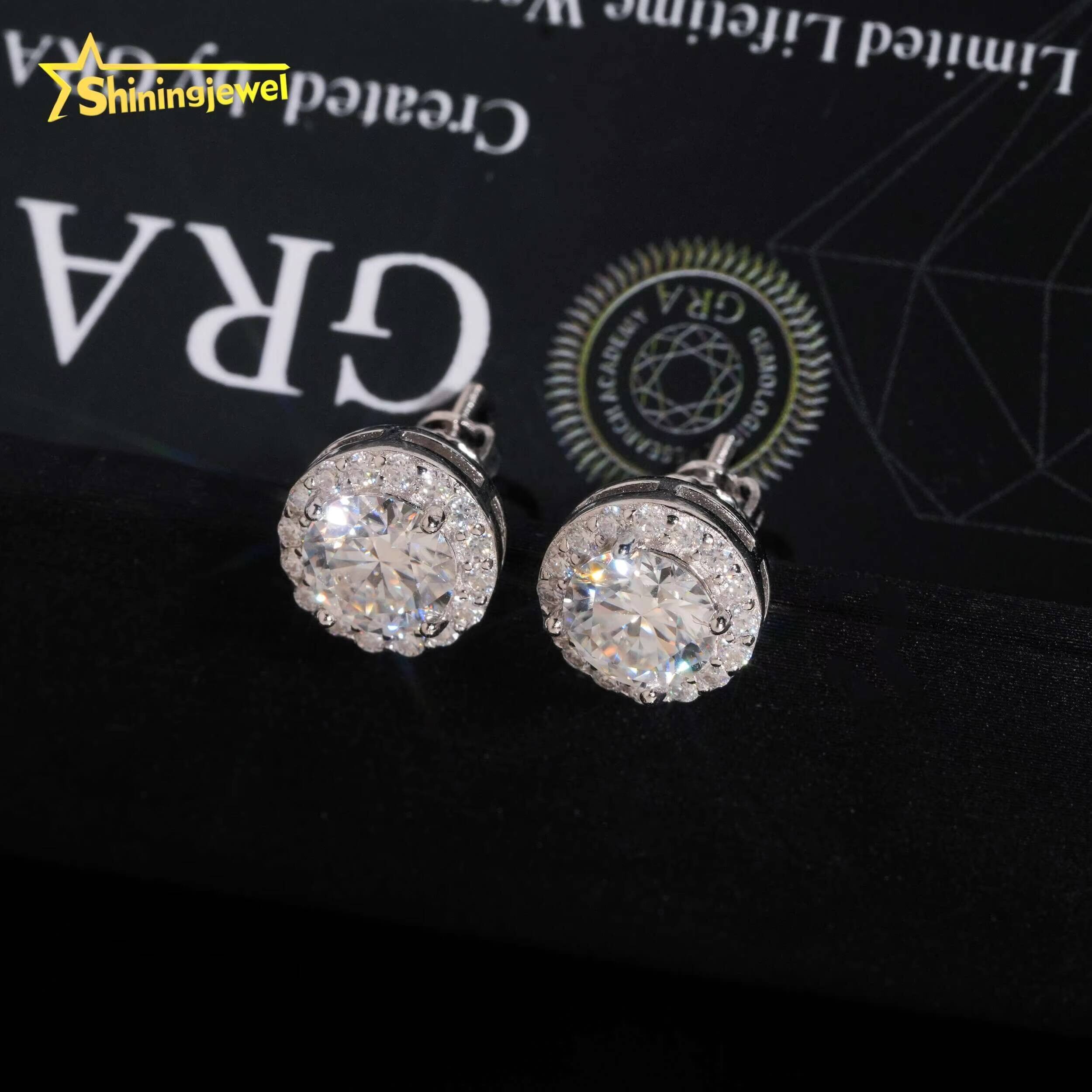 Hip Hop Jewelry Screw Back Halo 65mm Main Stone 925 Sterling Silver GRA Moissanite Earrings