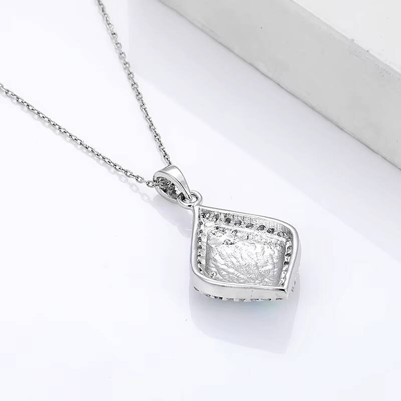 One of a Kind 925 Sterling Silver Opal Moissanite Chain and Pendant Set with Unique Iridescent Glow and Artisan Craftsmanship
