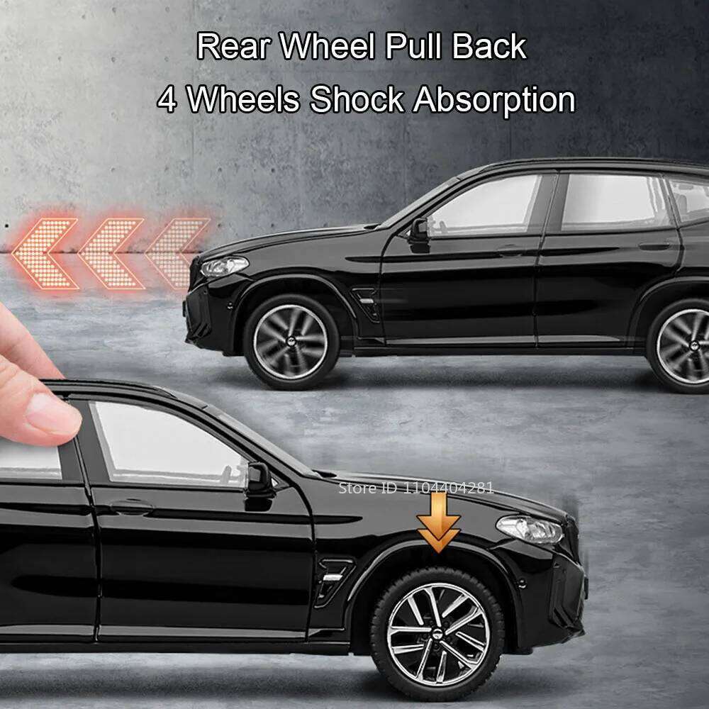 1:32 X3M M8 Miniature Model Diecast Alloy Car Toys Front Wheel Steering Sound Light Pull Back Vehices Children's Christmas Gifts Z260306