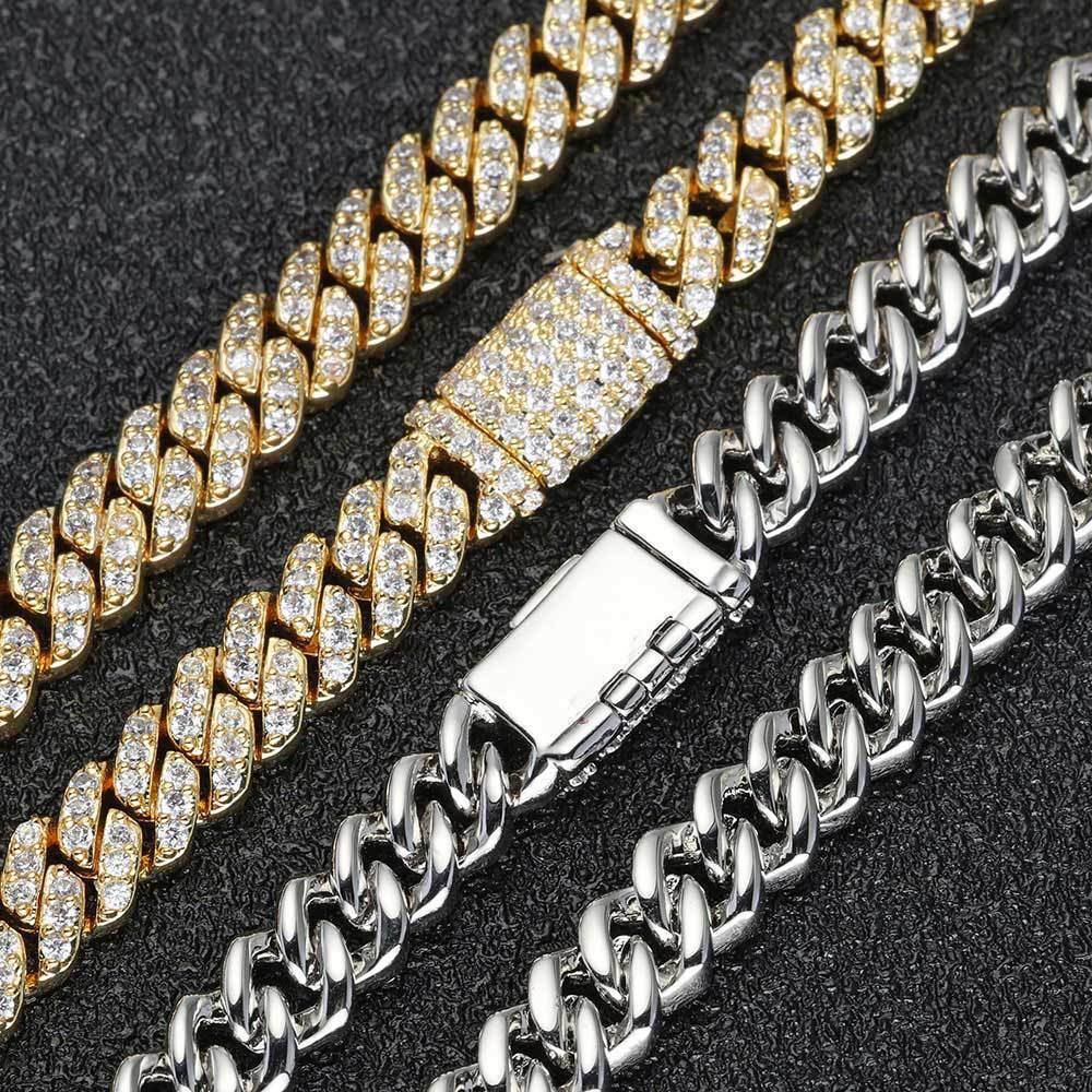 6mm Hip Hop Full Diamond Thin Cuban Link Necklace Bracelet With Box Clasp Set For Men Women Iced Out Cubic Zirconia Cz Stone Rapper Party Rap Jewelry 
