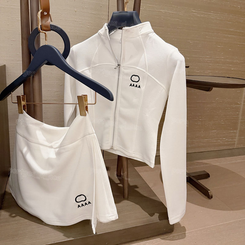 Women Slim Fit Crop Sport Jacket Mini Skirt Tracksuit Luxury Designer Embroidered Yoga Tennis Miniskirt Outfit Summer Gym Sportswear