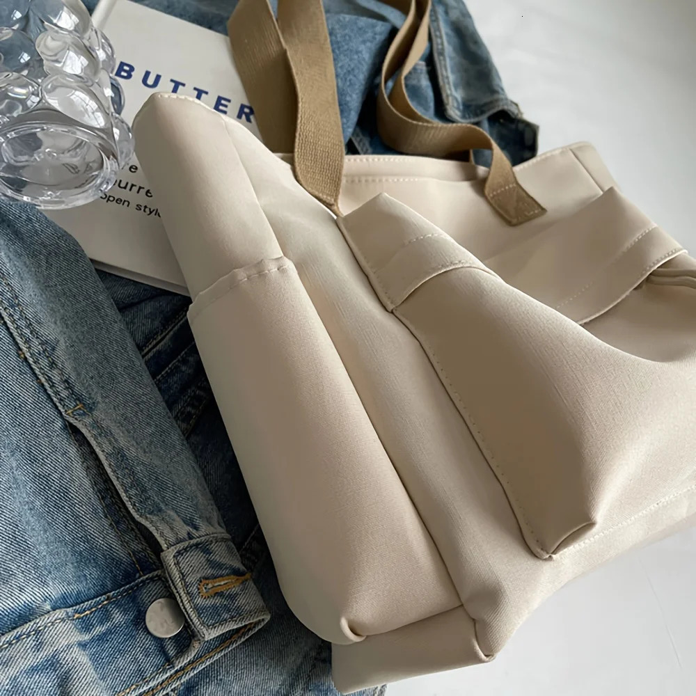 Nylon Tote Bag with Multiple Pocket Lightweight Foldable for Office Commute Shopping Fitness Storage Handbag Shoulder Bag 260306