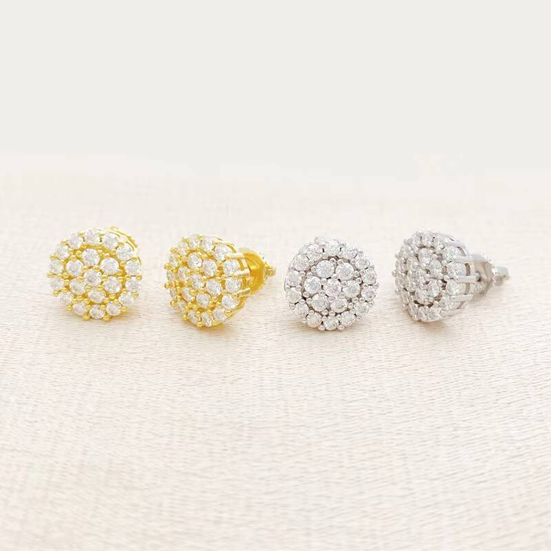Best Selling Instock Hip Hop 925 Silver Iced Out Jewelry Ear Studs Vvs Moissanite Diamond Men Stud Earrings