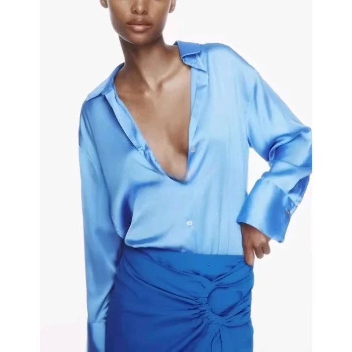Classic Silk Satin Feel irt Spring Collection Long Sve Polyester Fabric Womens Premium Faion Regular Length 260228