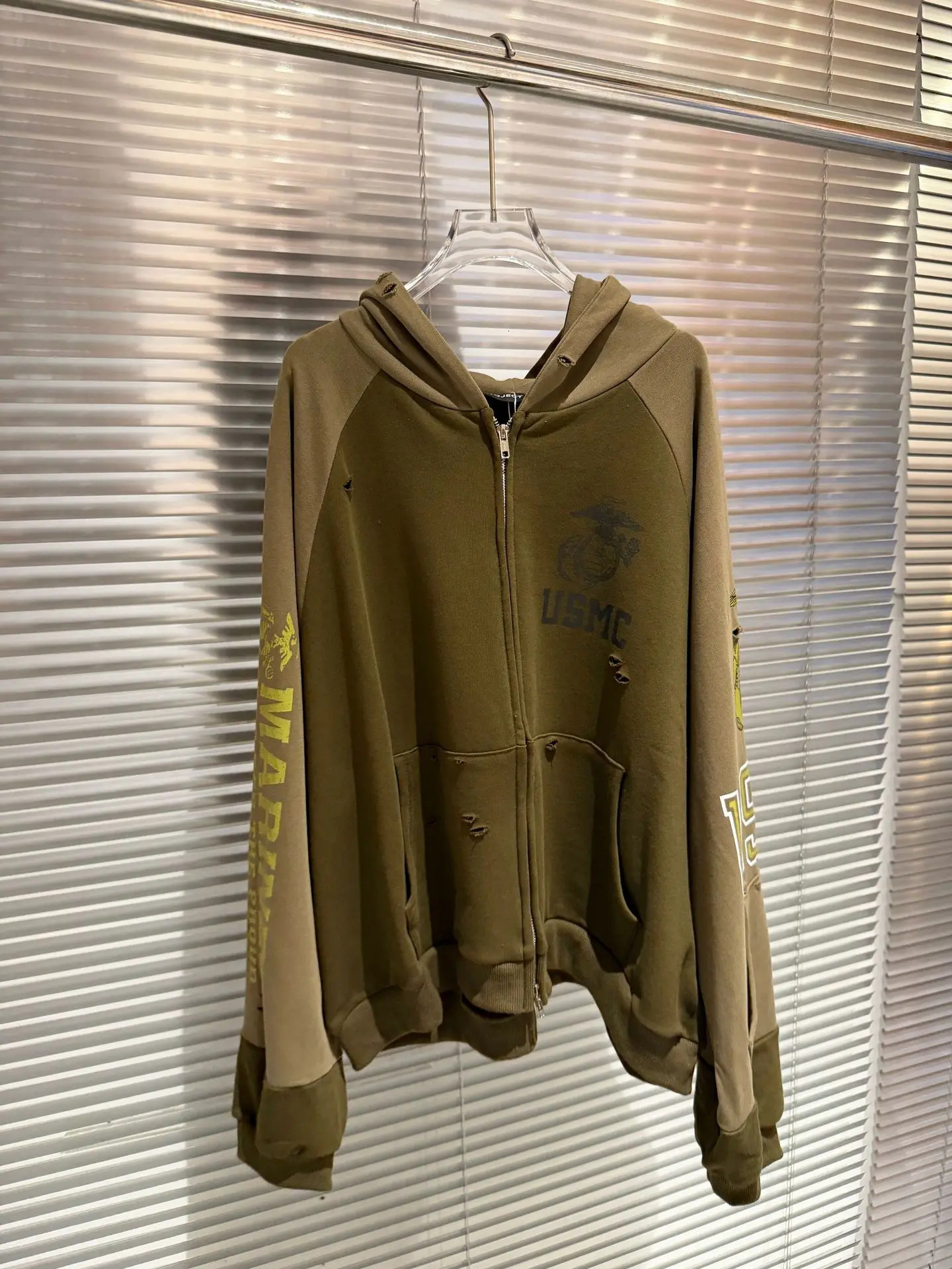 2026 Fashion Korean High Street Green Project G/R Hoodies Jackets For Men Women Distressed Washed Zipper Hooded 260228