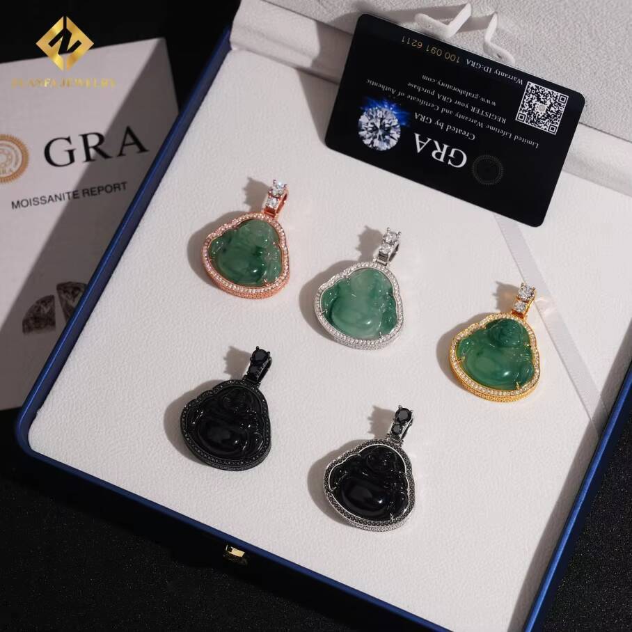 New Arrival Moissanite Pendant Jade Buddha Statue Pendant 925 Sterling Silver Pendant Ice Out VVS Moissanite Pass Diamond Tester