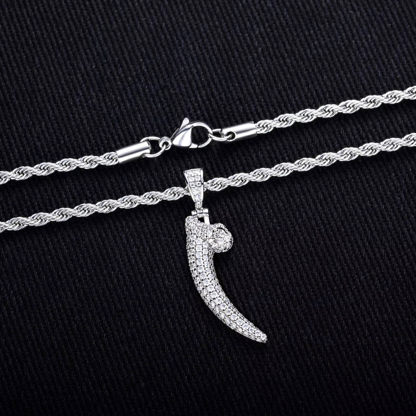 New Wolf Fang Pendant Necklace Mens Hip Hop Style in S925 Sterling Silver with Moissanite Unisex Fang Necklace