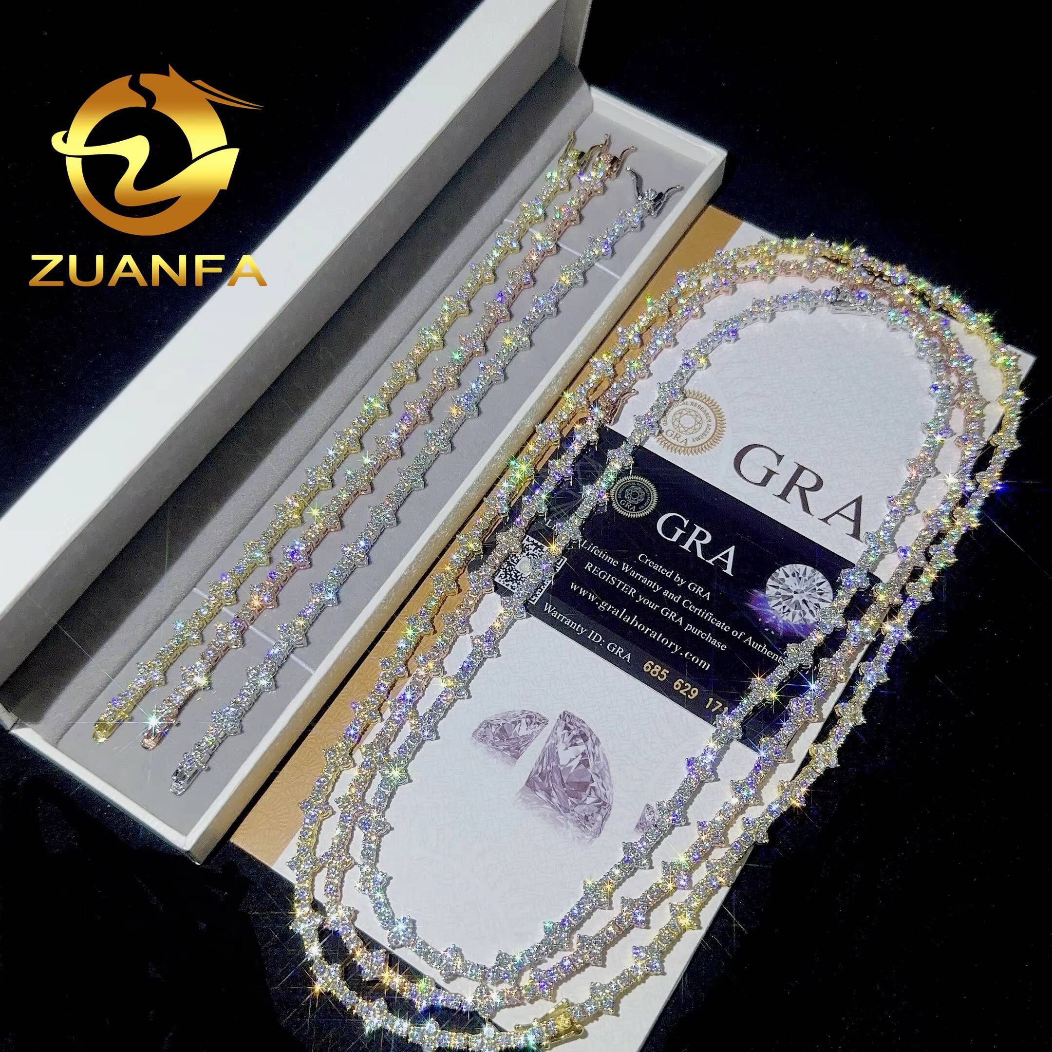 Fast Shipping 3mm Mini Cross Hip Hop Moissanite Tennis Chain Bracelet 925 Silver Vvs Tennis Moissanite Chain Womenmens Necklace