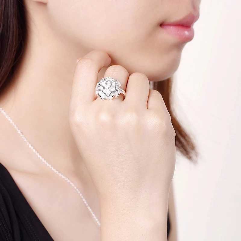 New romantic Rose flower 925 Sterling Silver rings necklaces stud earrings Jewelry set for women Fashion Party gifts H260307 - view 3