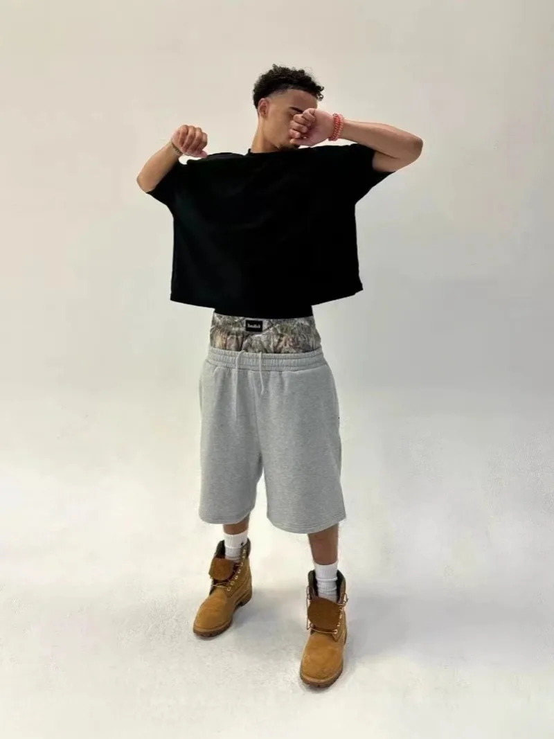 American fashion Gothic oversized double-layer casual pants mens Y2K streetwear Harajuku loose high waisted wide leg pants 260306
