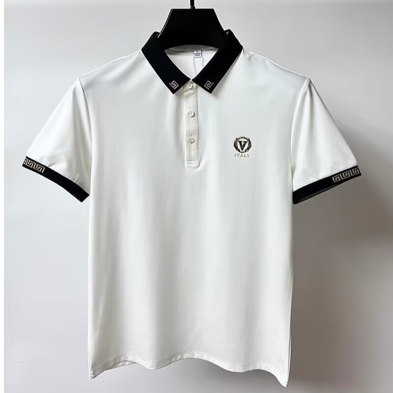 Luxury Brand Designer Clothes Men's Ice Silk Polo Shirt With Collar, 2025 Summer New Style, Men's Short-Sleeve Trendy Slim-Fit Top