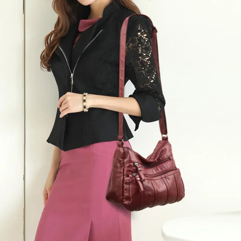 Fashion Soft Leather Crossbody Bags for Women 2026 Casual Female Multi Pocket Messenger Bags Retro Handbags Ladies Shoulder Bags 260306