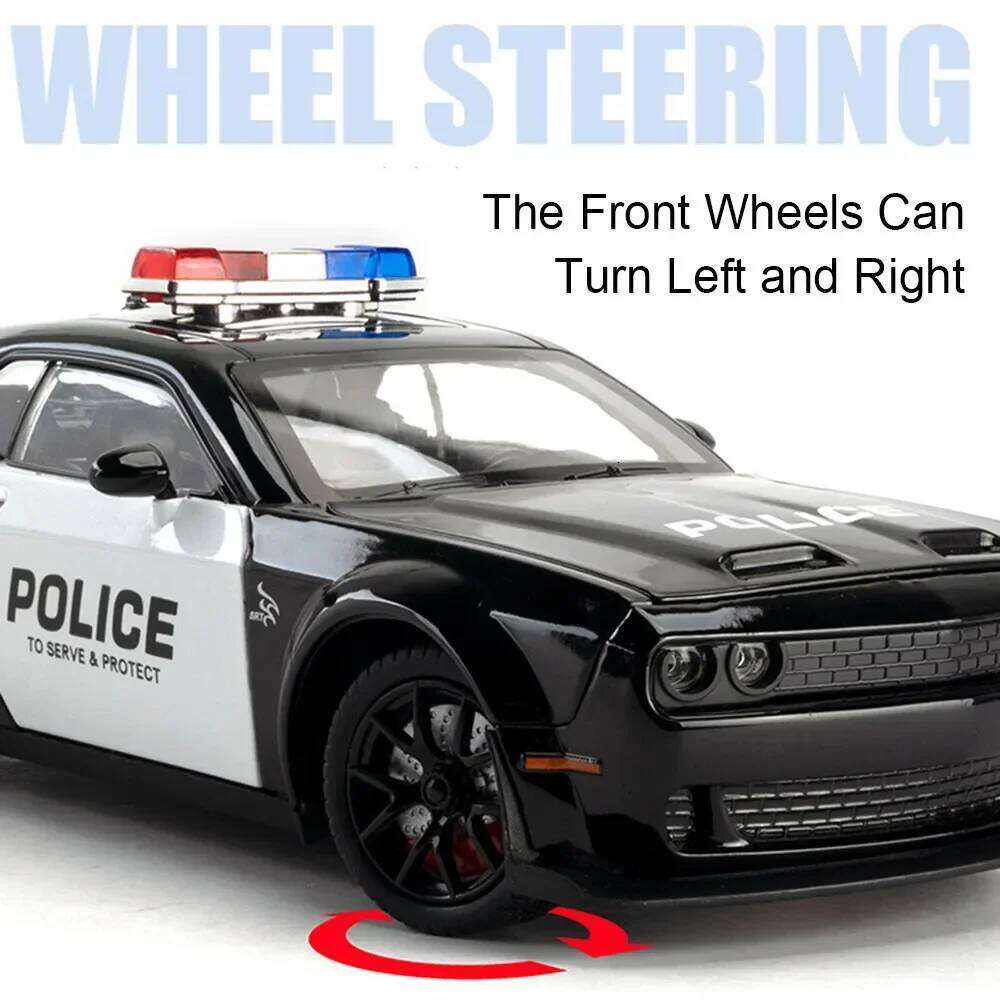 1:24 Challenger SRT Hellcat Police Car Mammoth Charger 1970 Alloy Deicast Toys Miniature Model Doors Opened Sound Light Boy Gift Z260306