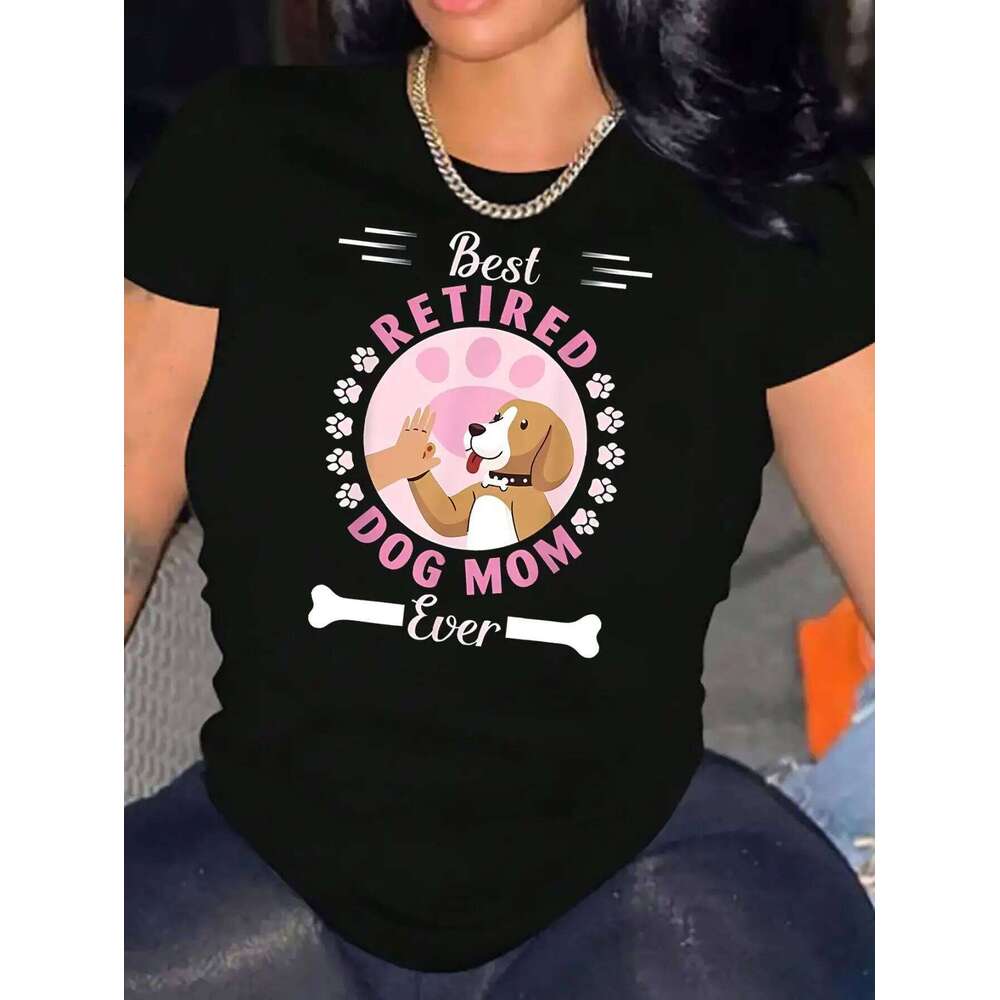 Comfy Women's Cartoon Puppy Print T-Shirt - Crew Neck, Short Sleeve, Casual & Sporty Summer Top XJ260306 XJ260306