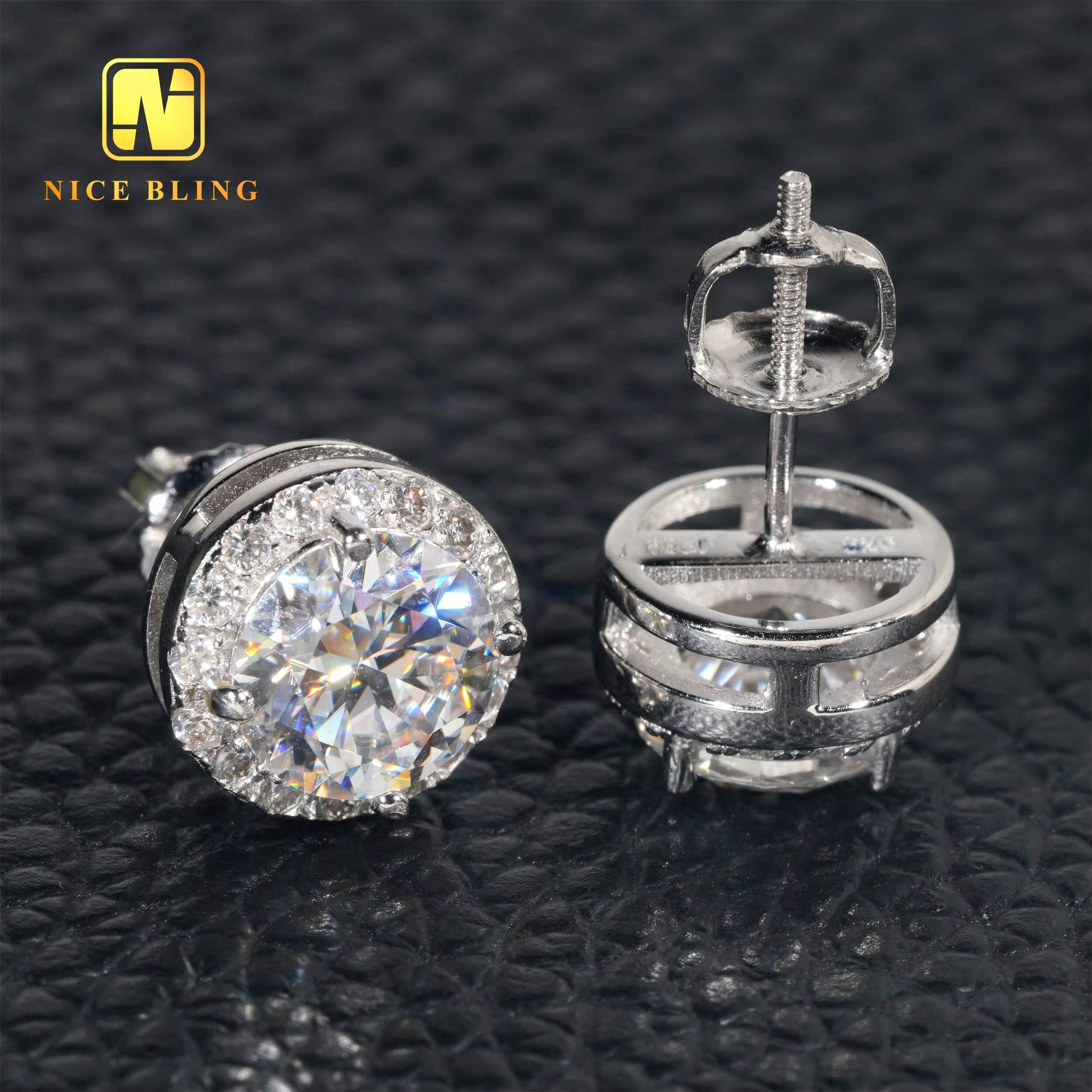 Hip Hop Moissanite Jewelry Halo Setting 75mm Sterling Silver S925 D Color VVS Moissanite Stud Earrings for Men Women
