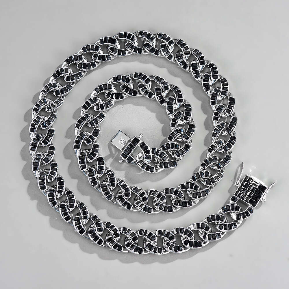 15mm Square Diamond Cuban Chain High-Quality Fashion Alloy Rhinestone Unisex Hip-Hop Necklace Factory Wholesale