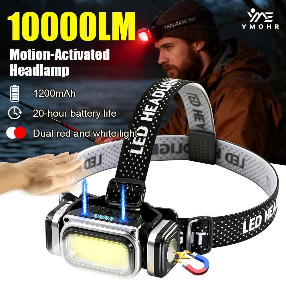 10000LM Ultra Bright LED Headlamp Motion Sensor Headlight 18650 EDC Head Led Light USB Rechargeable Lamp Outdoor Camping Running H260307
