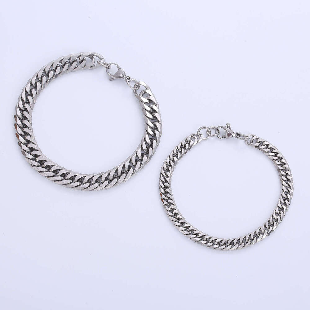 AML source manufacturer wholesales men's classic fine jewelry stainless steel encrypted six-sided polished Cuban chain bracelet