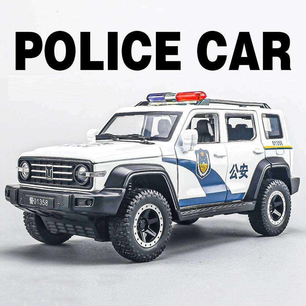 1:24 TANK 300 Prado LC250 Alloy Police Car Diecast Models Toys Doors Opened with Sound Light Pull Back Vehices Boy Holiday Gifts Z260306